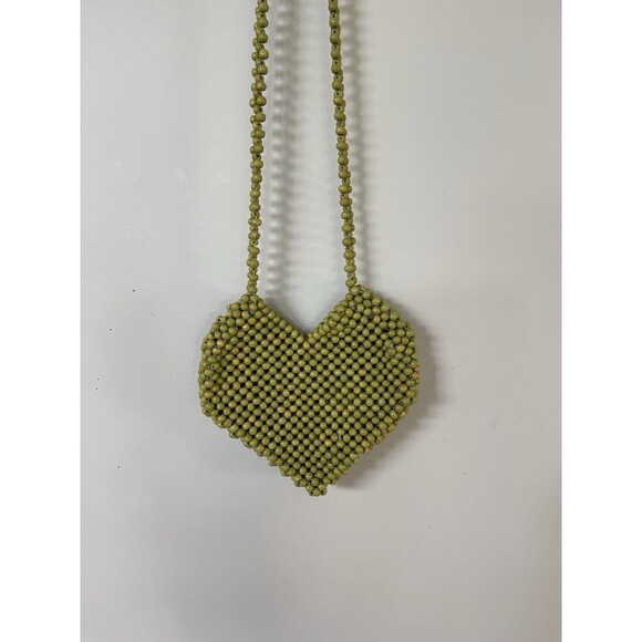 Urban Outfitters? Crossbody Bag Green Vacay Women Heart Shape Wood Beaded - Picture 4 of 7